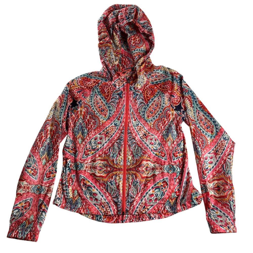 Nanette Lepore Womens Paisley Hooded Windbreaker Jacket Small Lightweight Zip